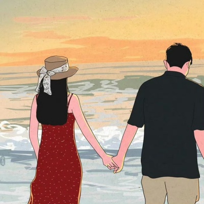 超甜手绘情侣头像一男一女