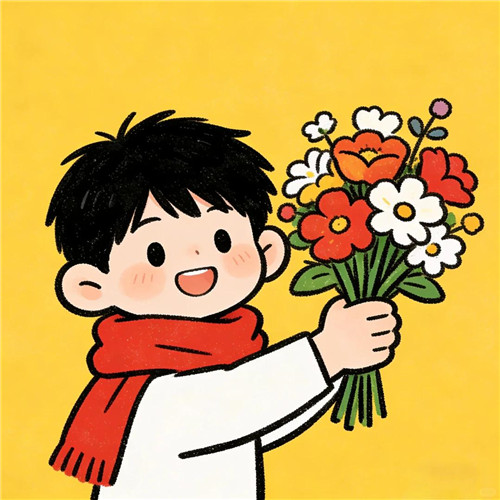 手绘男生拿花头像