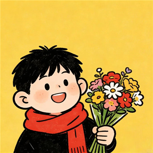 手绘男生拿花头像