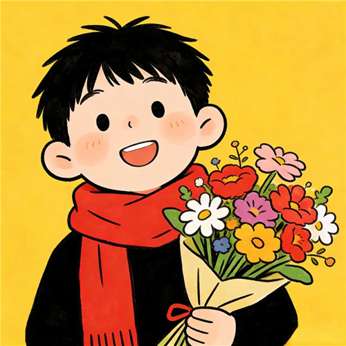 手绘男生拿花头像