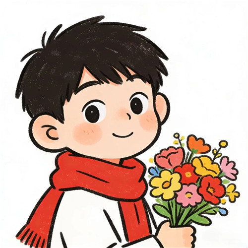 手绘男生拿花头像