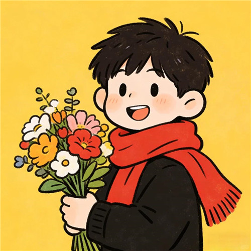 手绘男生拿花头像