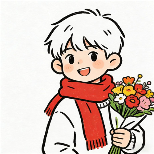 手绘男生拿花头像