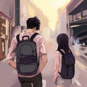 背书包学生情侣背影头像图片