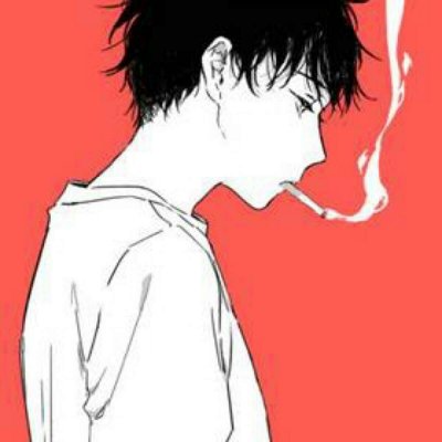 男生动漫丧头像红色背景