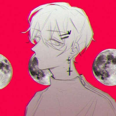 男生动漫丧头像红色背景