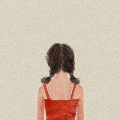 手绘文艺风背影女生头像图片