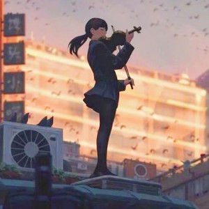 拉小提琴意境漫画女生头像图片