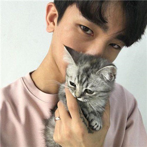 男生的头像抱小猫咪