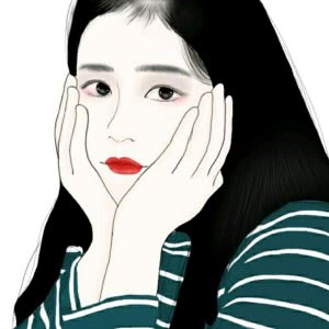 双手撑下巴红唇女生手绘头像图片