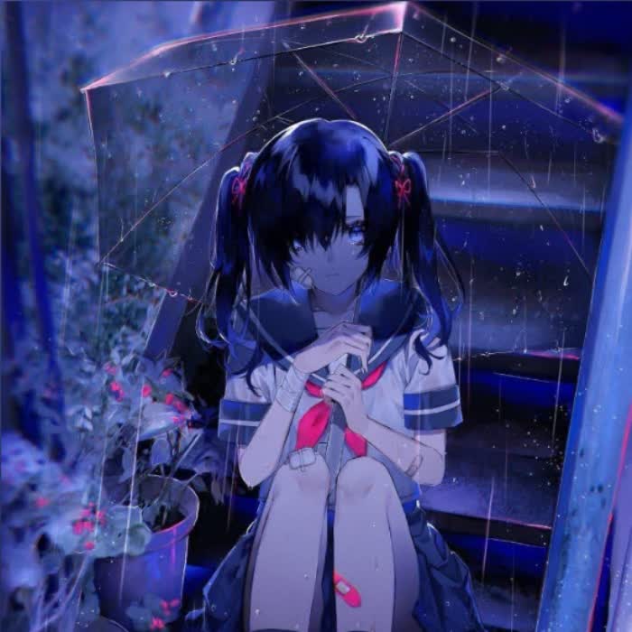 雨中打伞伤感孤独女生动漫头像图片
