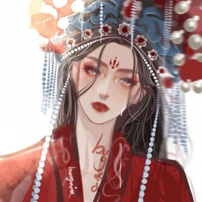 唯美高清女生动漫头像红色图片