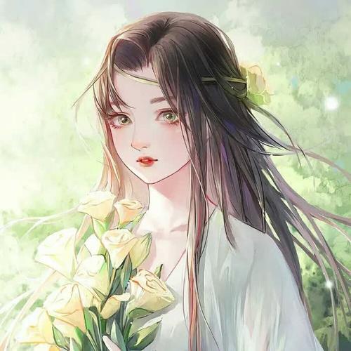 唯美清新拿花古风女生头像图片