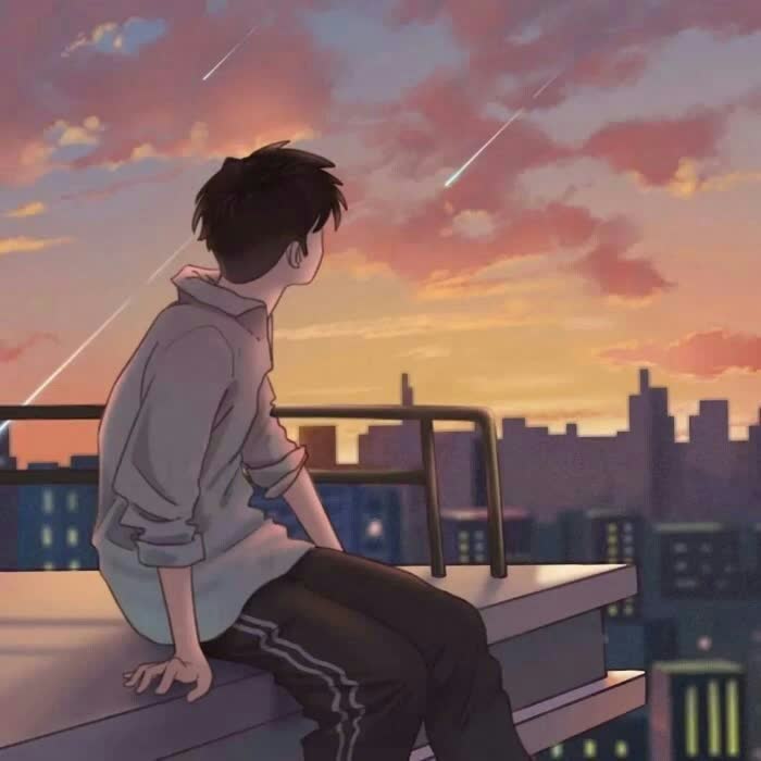 动漫男生看流星背影头像图片