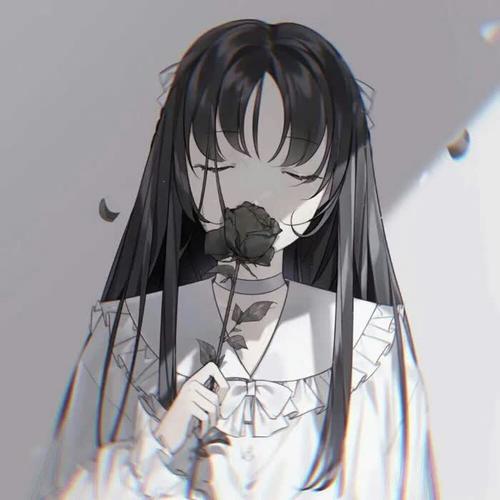 闻花伤感黑白动漫女生头像图片