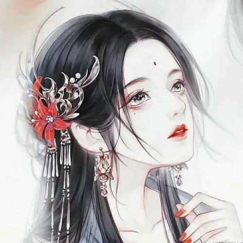 伤感红唇古风女生动漫头像图片