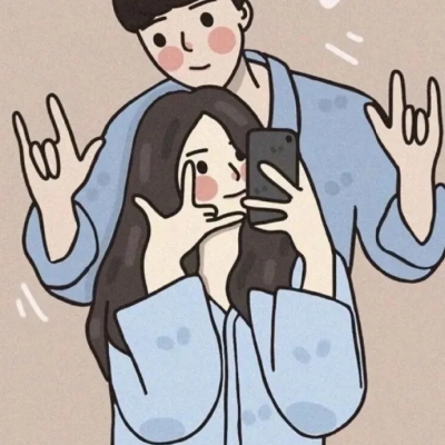 手绘插画情侣头像