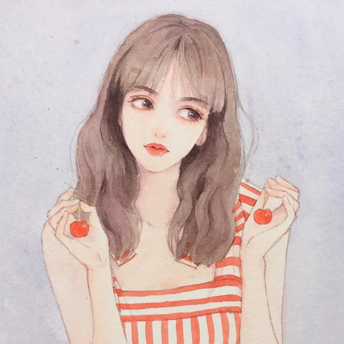 手拿樱桃甜美漫画女生头像图片