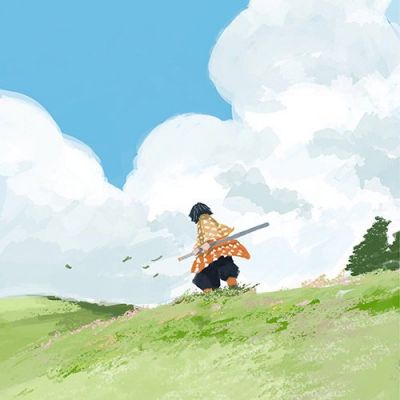 手绘鬼灭之刃背影头像
