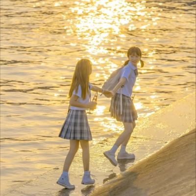 夕阳唯美浪漫闺蜜真人头像图片