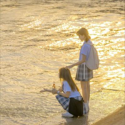 夕阳唯美浪漫闺蜜真人头像图片