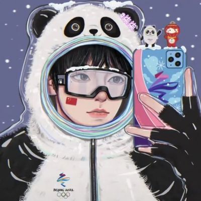 冰墩墩情侣头像高清一男一女图片