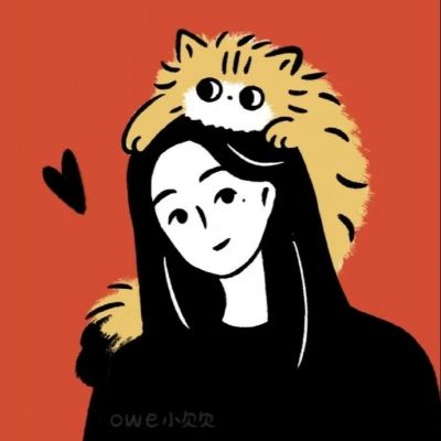 撸猫一男一女手绘情侣头像图片