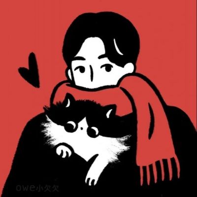 撸猫一男一女手绘情侣头像图片