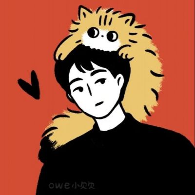 撸猫一男一女手绘情侣头像图片
