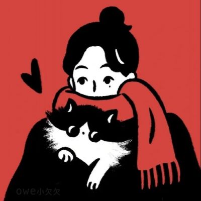撸猫一男一女手绘情侣头像图片