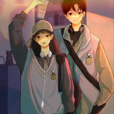 手绘学院风情侣头像