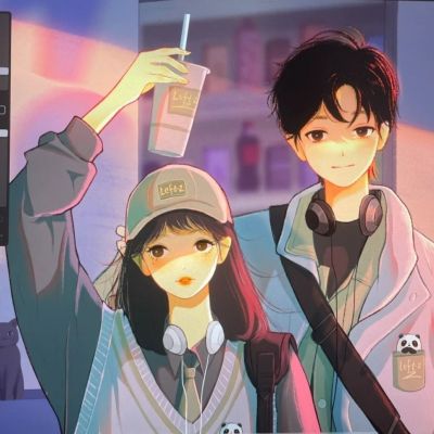 手绘学院风情侣头像