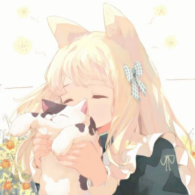 撸猫抱猫动漫女生头像图片