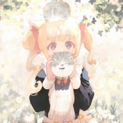 撸猫抱猫动漫女生头像图片