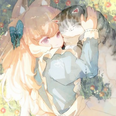 撸猫抱猫动漫女生头像图片