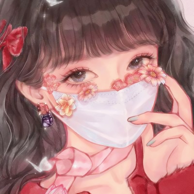 口罩花头像女手绘高清图片