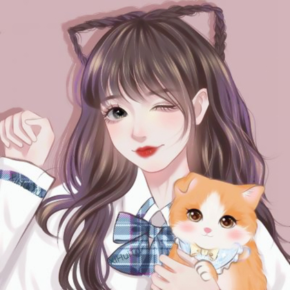 女生手绘带猫咪精致高清头像图片