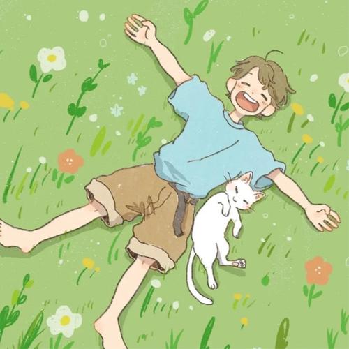 躺草地放松漫画男生头像