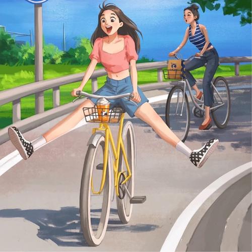 效游骑行女生漫画头像