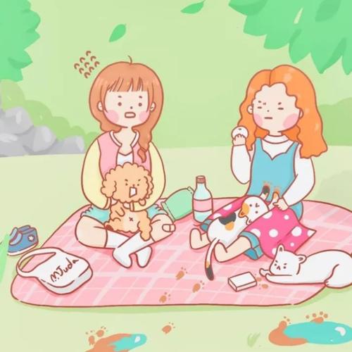 闺蜜姐妹郊游露营卡通头像