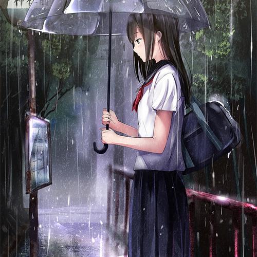 雨中打伞伤感疼痛动漫女生头像图片