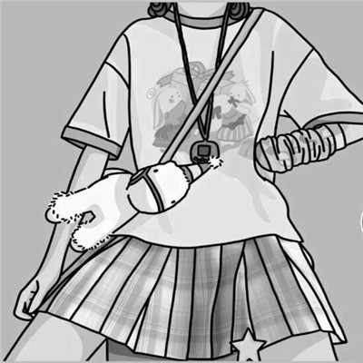 JK漫画黑白女生头像图片