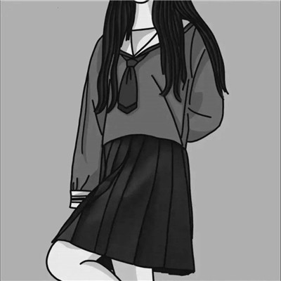 JK漫画黑白女生头像图片