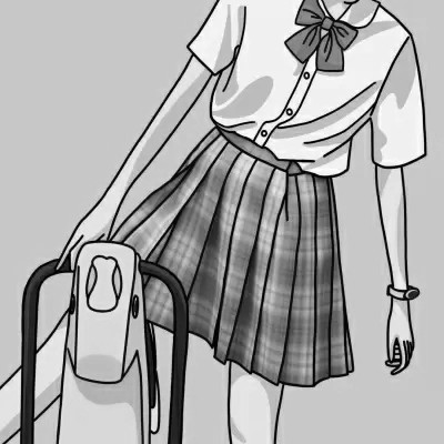 JK漫画黑白女生头像图片