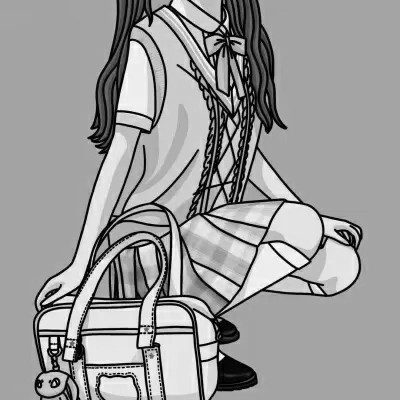 JK漫画黑白女生头像图片