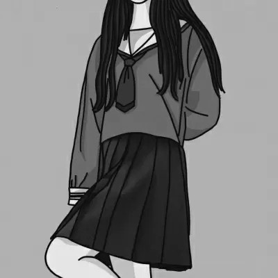 JK漫画黑白女生头像图片
