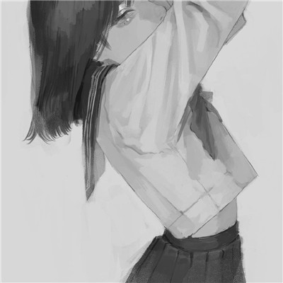 JK漫画黑白女生头像图片