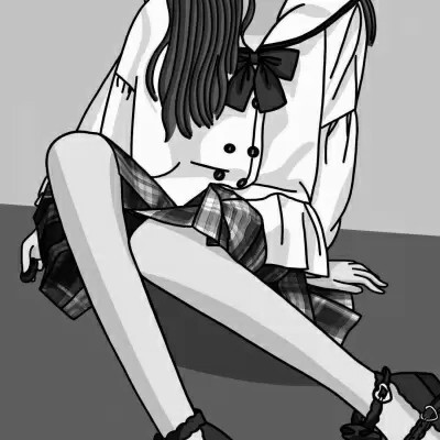 JK漫画黑白女生头像图片
