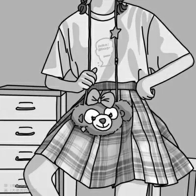 JK漫画黑白女生头像图片