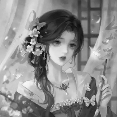 动漫古风头像黑白图片